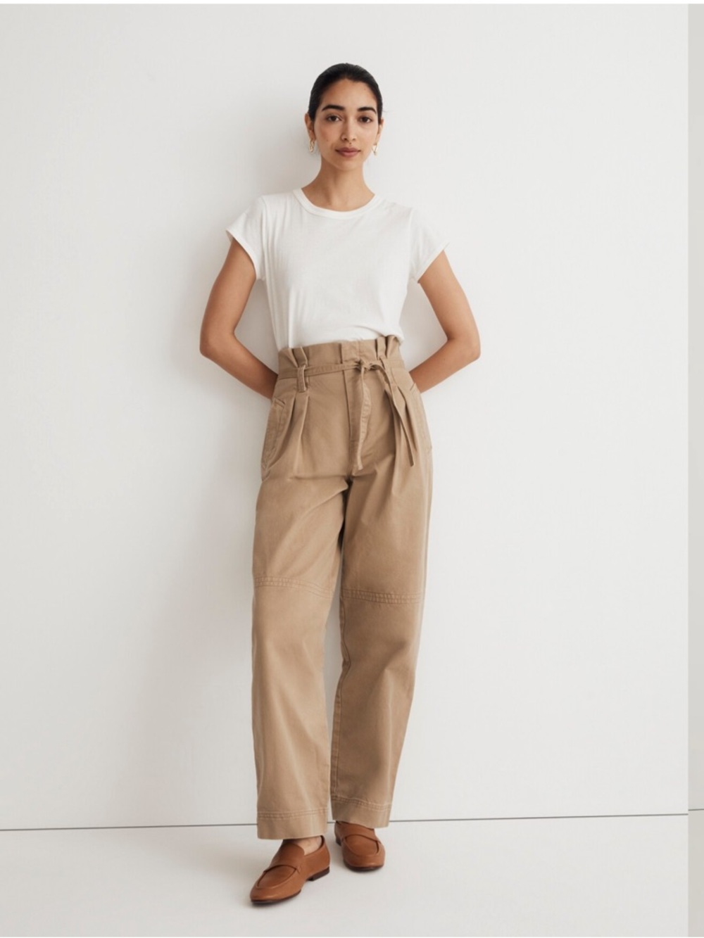Madewell Tan Paperbag-Waist Wide-Leg Pants